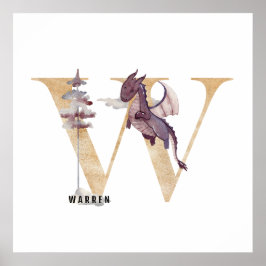Kinder Dragon Custom Name Monogram W Nursery Room Poster