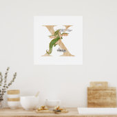Kinder Dragon Custom Name Monogram X Nursery Room Poster (Keuken)
