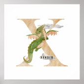 Kinder Dragon Custom Name Monogram X Nursery Room Poster (Voorkant)