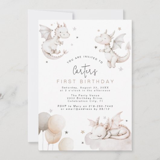 Kinder Dragon Verjaardagsfeestuitnodiging Kaart (Voorkant)