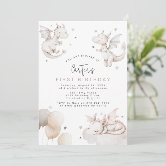 Kinder Dragon Verjaardagsfeestuitnodiging Kaart (Staand voorkant)