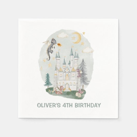 Kinder drakenkasteel magische verjaardag servet (Voorkant)