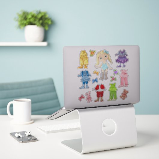 Kinder Dress-A-Blonde-Doll-Sticker Sticker (Laptop op bureau)
