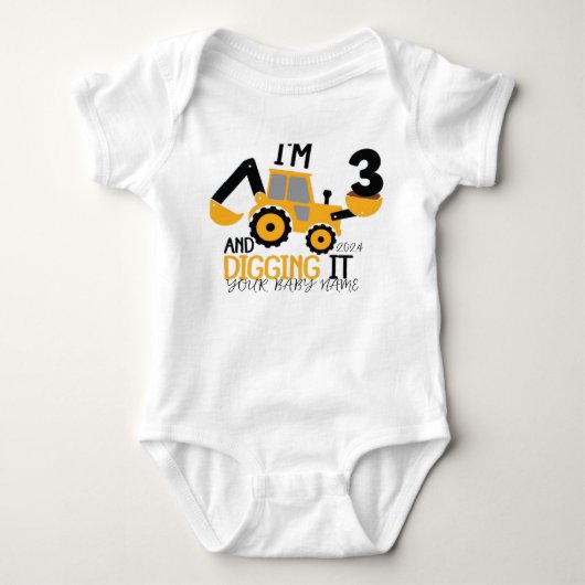 Kinder Drie 3jaar 3e Verjaardag Bouwjongen 3 jaar Romper (Voorkant)