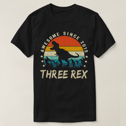 Kinder drie dagen 3e verjaardag Dinosaur 3 jaar T-shirt (Design voorkant)