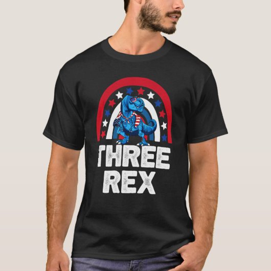 Kinder Drie Rex 3e Verjaardag 3 Jaar Oud Rex Dinos T-shirt (Voorkant)