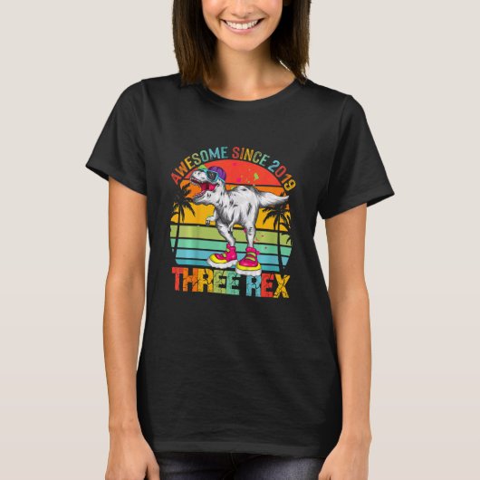 Kinder Drie Rex 3rd Birthday Boy Dinosaur Awe T-shirt (Voorkant)