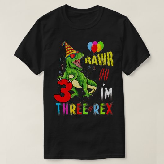 Kinder Drie Rex Birthday Party Outfit Dinosaur 3 j T-shirt (Design voorkant)