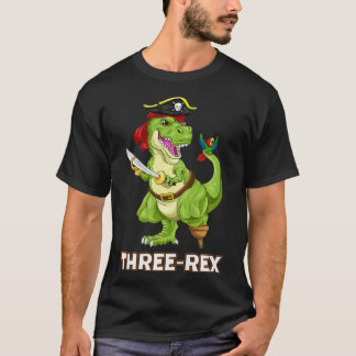 Kinder Drie-Rex Pirate T-Rex Dino 3e Verjaardags J T-shirt