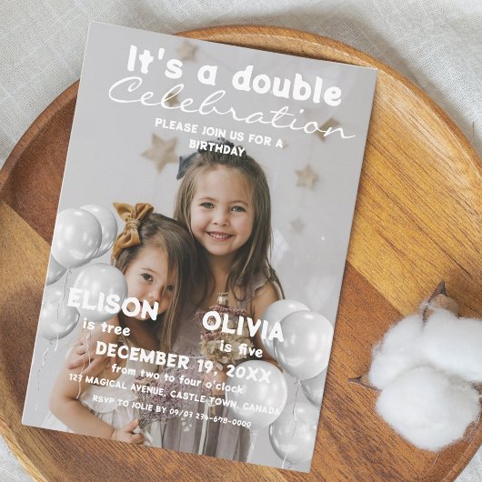 Kinder Dubbele Viering Fotoballonnen Verjaardag Kaart