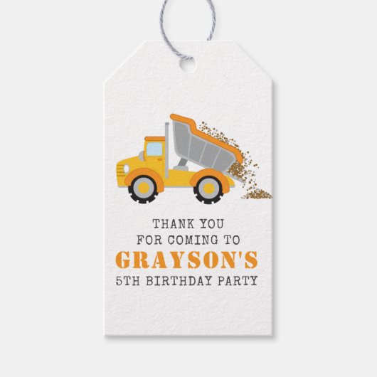 Kinder Dump Truck Constructie Thema Dank u Cadeaulabel (Voorkant)