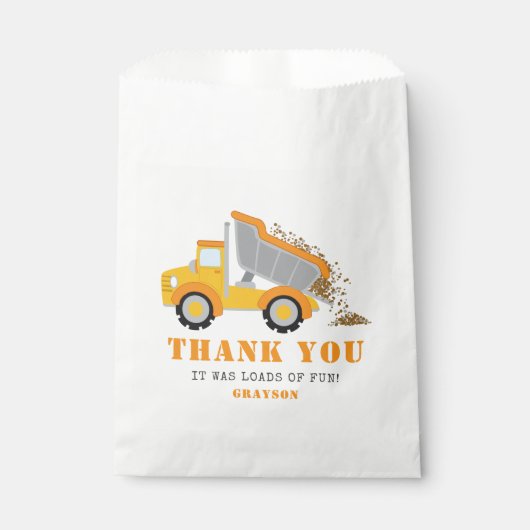 Kinder Dump Truck Construction Thema Verjaardagsfe Bedankzakje (Voorkant)