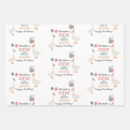 Kinder Een Gekke Gans 1e Leuke Verjaardag Custom N Inpakpapier Vel (Voorkant 3)
