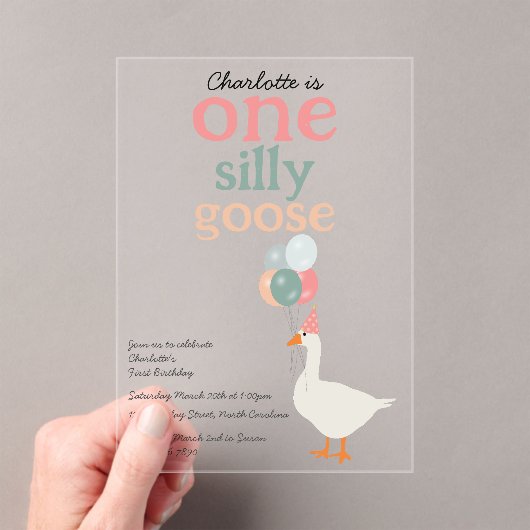 Kinder Een Gekke Gans 1e Leuke Verjaardagsfeest Acryl Uitnodigingen (Insitu (Draagbaar))