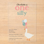 Kinder Een Gekke Gans 1e Leuke Verjaardagsfeest Acryl Uitnodigingen (Voorkant)