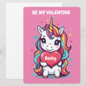 Kinder Eenhoorn Valentijnsdag Feestdagenkaart (Voorkant / Achterkant)