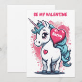 Kinder Eenhoorn Valentijnsdag Feestdagenkaart (Voorkant / Achterkant)