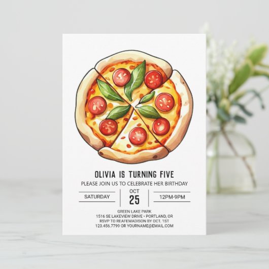 Kinder eenvoudige pizza verjaardag kaart (Staand voorkant)