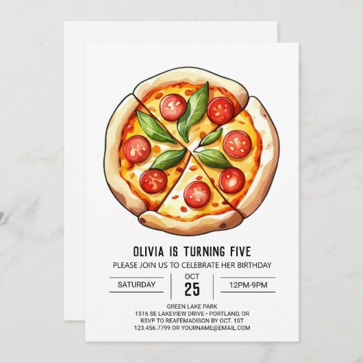 Kinder eenvoudige pizza verjaardag kaart (Voorkant / Achterkant)