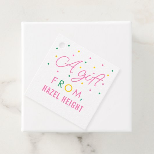 Kinder eenvoudige roze en groene, persoonlijke cad bedankjes labels (In situ)