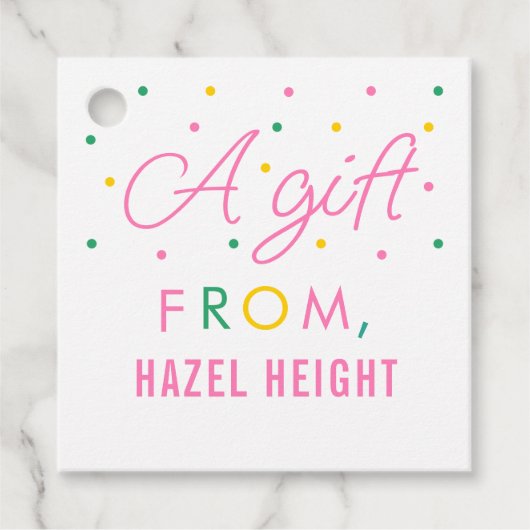 Kinder eenvoudige roze en groene, persoonlijke cad bedankjes labels (Voorkant)