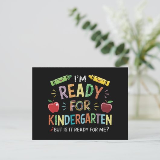 Kinder eerste dag van kleuterschool plezier terug  briefkaart (Staand voorkant)
