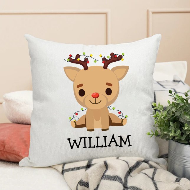 Kinder eerste kerst Schattigee rendieren naam Kussen (Kids First Christmas Cute Reindeer Name Throw Pillow)