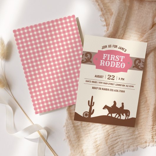 Kinder eerste Rodeo Roze Western Verjaardagsfeest Kaart