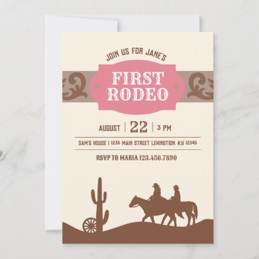 Kinder eerste Rodeo Roze Western Verjaardagsfeest Kaart (Voorkant)