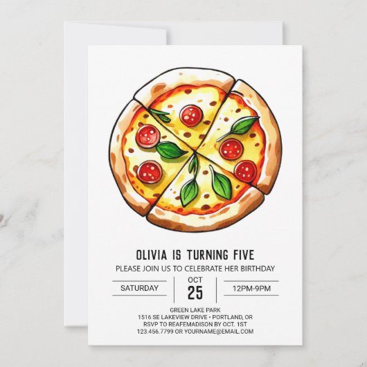 Kinder elegante pizza verjaardag kaart (Voorkant)