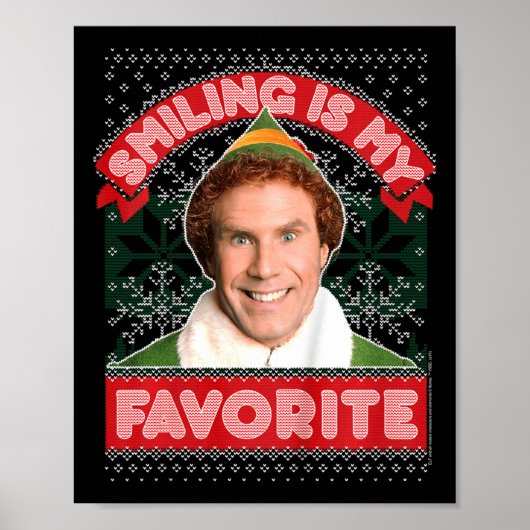 Kinder Elf Buddy glimlachen is mijn favoriete kers Poster (Voorkant)