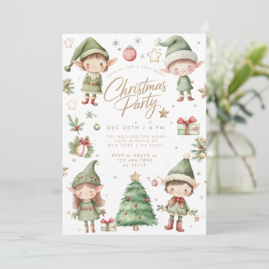 Kinder Elf Elfen Kerstfeest Kaart (Staand voorkant)