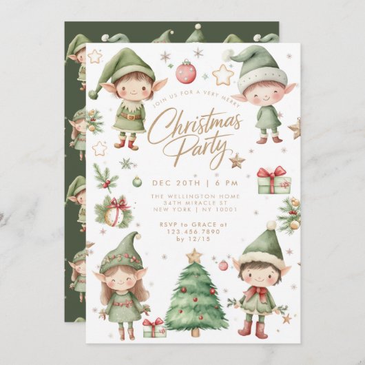 Kinder Elf Elfen Kerstfeest Kaart (Voorkant / Achterkant)