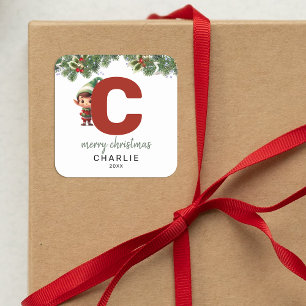 Kinder Elf Inital C Christmas Vierkante Sticker