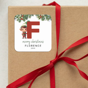 Kinder Elf Initiaal F Kerst Vierkante Sticker