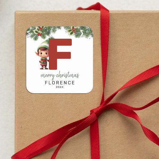 Kinder Elf Initiaal F Kerst Vierkante Sticker