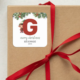 Kinder Elf Initiaal G Kerst Vierkante Sticker