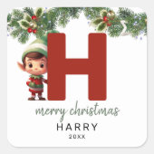 Kinder Elf Initiaal H Christmas Vierkante Sticker (Voorkant)