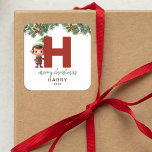 Kinder Elf Initiaal H Christmas Vierkante Sticker<br><div class="desc">Geef deze kerst het geschenk van gepersonaliseerde charme! Onze monogram stickers,  met de elf van de Kerstman die zich achter de letter H verschuilt,  zijn een unieke en doordachte manier om je liefde te shows. Personaliseer met een naam,  jaar en een hartelijke groet. Laat uw kerstcadeaus opvallen!</div>