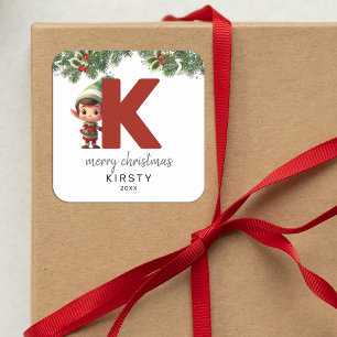 Kinder Elf Initiaal K Kerst Vierkante Sticker