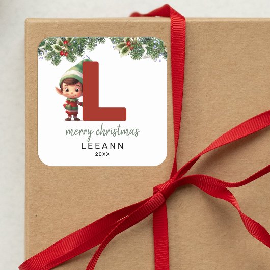 Kinder Elf Initiaal L Kerst Vierkante Sticker