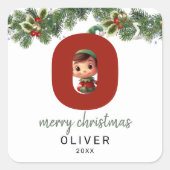 Kinder Elf Initiaal O Christmas Vierkante Sticker (Voorkant)