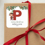 Kinder Elf Initiaal P Christmas Vierkante Sticker<br><div class="desc">Geef deze kerst het geschenk van gepersonaliseerde charme! Onze monogram stickers,  met de elf van de Kerstman die zich achter de letter P verschuilt,  zijn een unieke en doordachte manier om je liefde te shows. Personaliseer met een naam,  jaar en een hartelijke groet. Laat uw kerstcadeaus opvallen!</div>