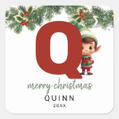 Kinder Elf Initiaal Q Christmas Vierkante Sticker (Voorkant)