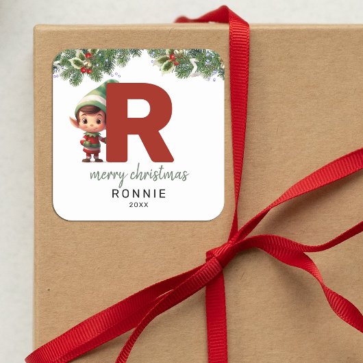 Kinder Elf Initiaal R Kerst Vierkante Sticker