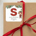 Kinder Elf Initiaal's Christmas Vierkante Sticker<br><div class="desc">Geef deze kerst het geschenk van gepersonaliseerde charme! Onze monogram stickers,  met Santa's elf naast de letter S,  zijn een unieke en doordachte manier om je liefde te shows. Personaliseer met een naam,  jaar en een hartelijke groet. Laat uw kerstcadeaus opvallen!</div>