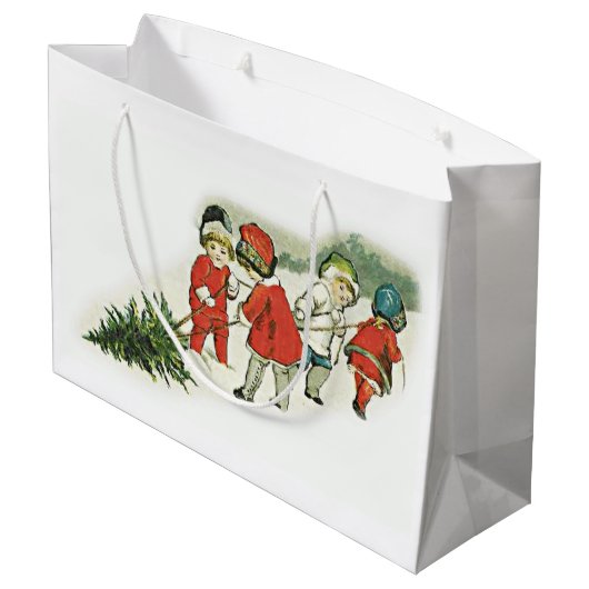 Kinder en kerstboom Large Cadeautasje (Achterkant Gekanteld)