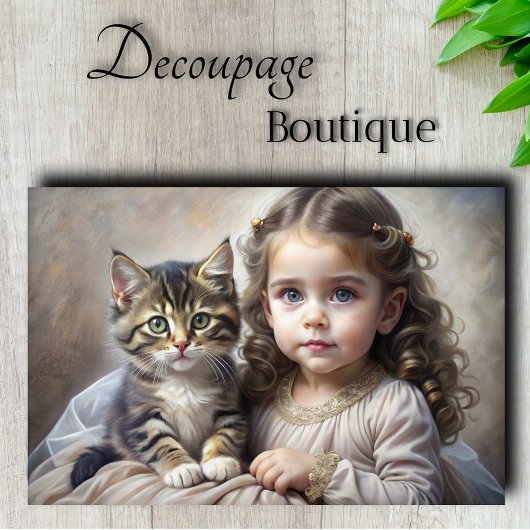 Kinder- en Kittensportret Decoupage Tissuepapier