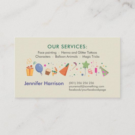 Kinder evenementenplanner - Schattigee grillige Ca Visitekaartje (Achterkant)