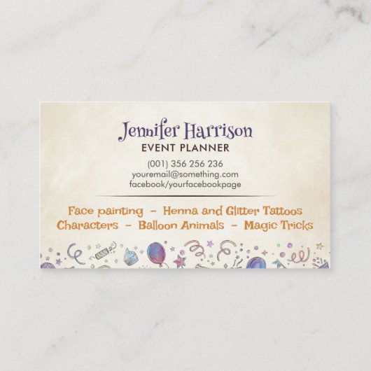 Kinder Evenementenplanner - Schets en Waterverf Visitekaartje (Achterkant)